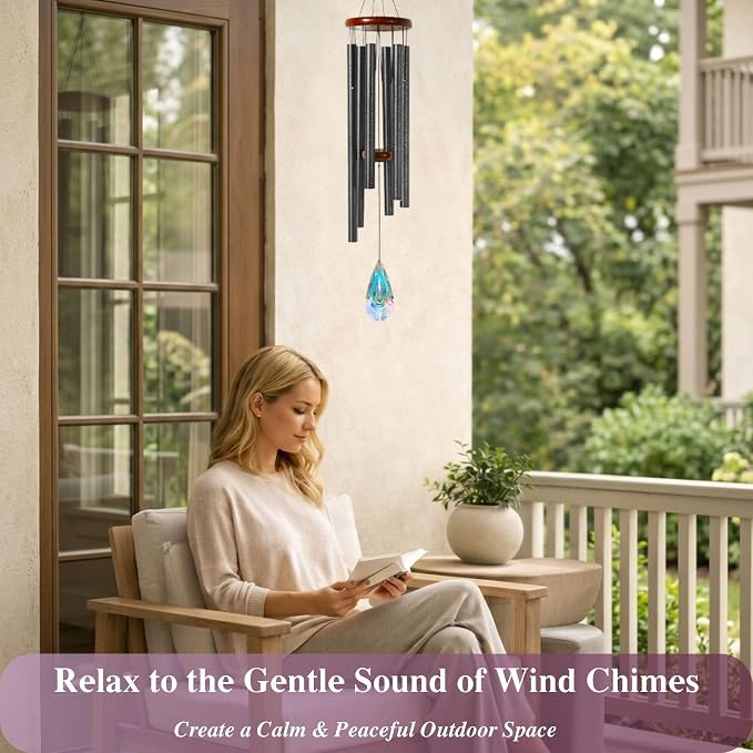2in1 Design Luxury Beautiful Wind Chimes & Suncatcher, Deep Tone Wind Chime with Sun Catcher Prism for Window Patio Decor Crystal Wind Chimes for Outside Garden Gifts Women Gifts Unisex
