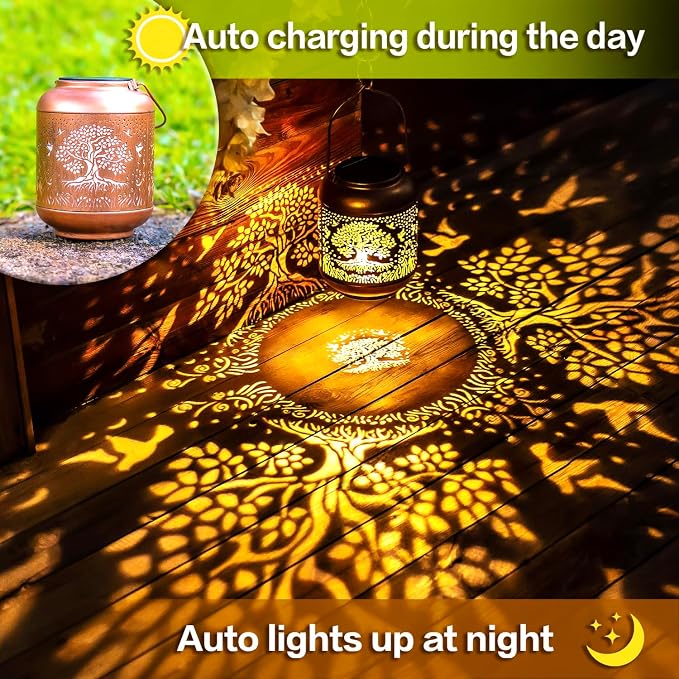 Tree of Life Solar Lanterns Outdoor Waterproof Hanging Solar Lights Tree of Life Gifts for Women/Men Metal Decorative LED Tree of Life Lanterns for Garden Decor,Patio,Lawn,Pathway,Yard