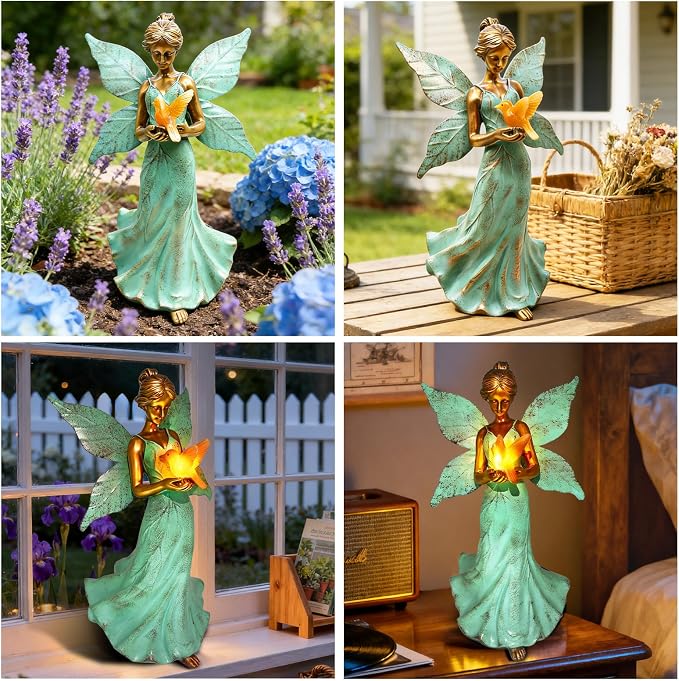 Solar Angel Garden Statues, Outdoor Solar Lights Waterproof, Birthday Gifts for Mom Women Mother's Day, Garden Figurines for Yard Decor Patio Porch Lawn Ornaments