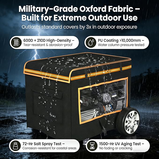 Generator Covers While Running Waterproof, 32"L x 24"W x 24"H Heavy Duty Generator Covers for Outside, Compatible with 5000W-10000W Generator, Overall Protection for Generator, Black