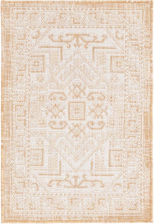 Unique Loom Outdoor Aztec Collection Area Rug - Coba (2' 2" x 3' 1" Rectangle, Natural/ Ivory)