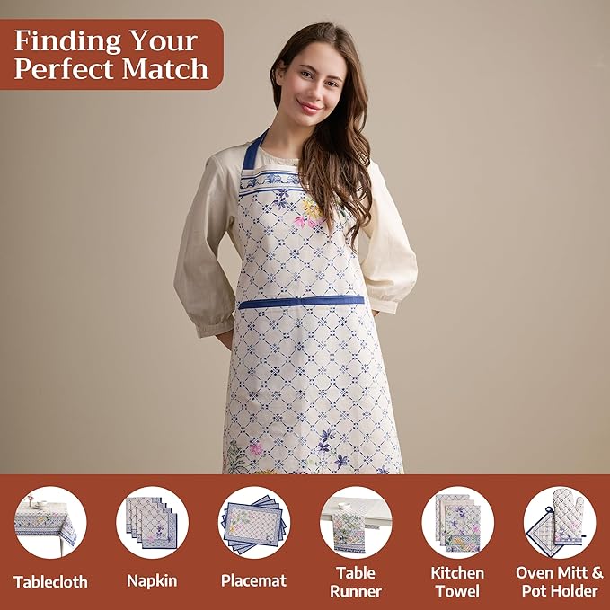 Maison d' Hermine Aprons for women with Pocket 100% Cotton (27.50"x31.50") | Adjustable Neck Strap & long ties Apron Men Chef Wedding Cooking Gardening Server Maid