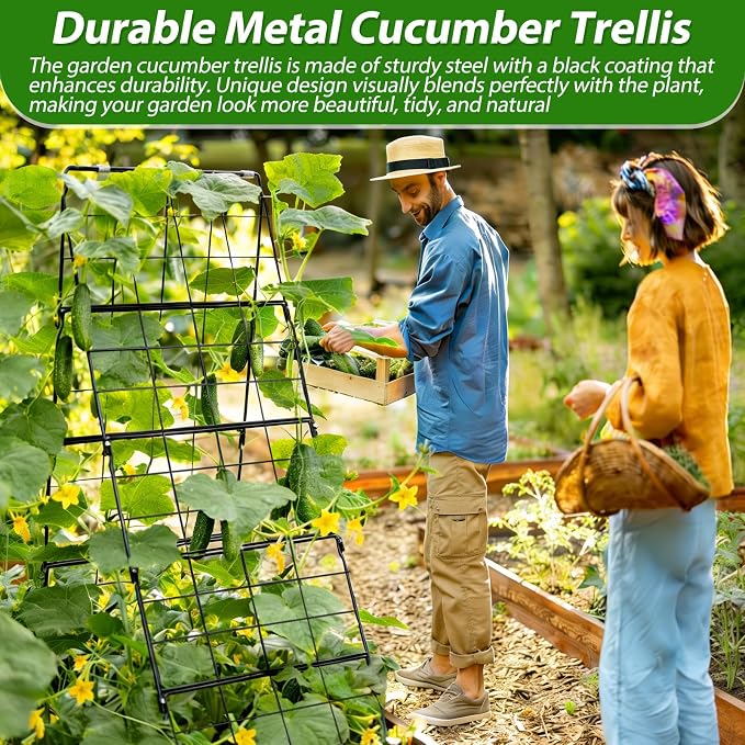 2 Packs Cucumber Trellis for Raised Bed 42 x 16 A Frame Metal Adjustable Garden Trellis for Climbing Plants Outdoor, Foldable Coated Steel Easy Install Cucumber Trellis for Vegetable Fruit Flower
