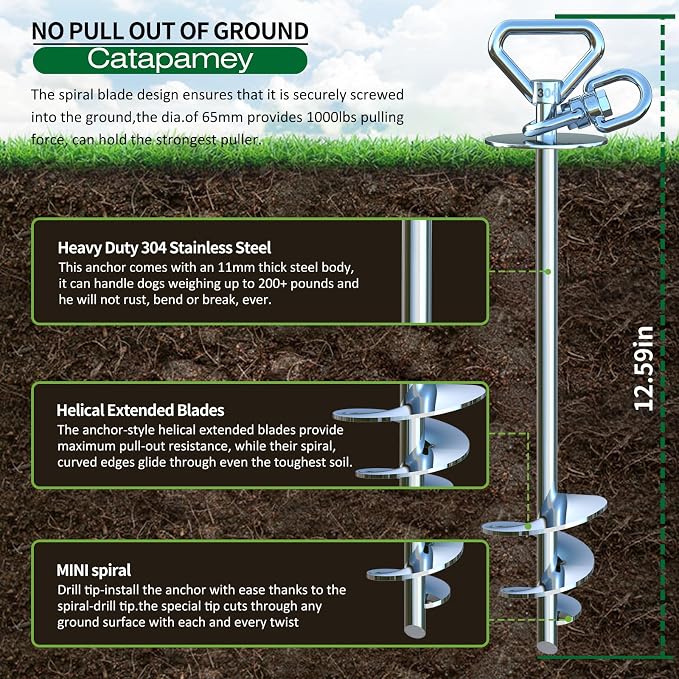 Catapamey Dog Tie Out Cable and Stake,with 20FT Heavy Duty Cable,360° Swivel Dog Run Stake-No Tangle-Runner for Yard,Up to 150 lbs- Idela for Yard Outdoor Camping