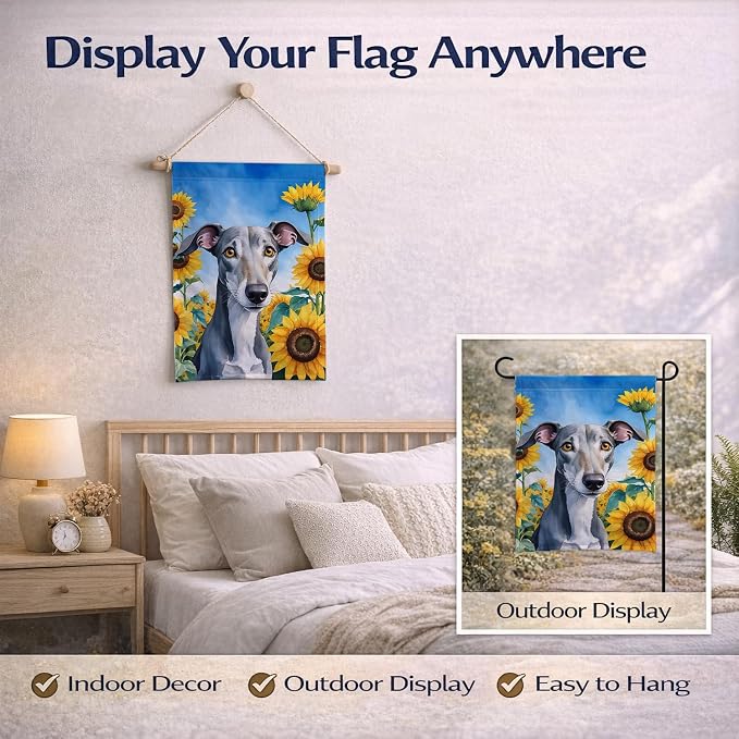 Caroline's Treasures DAC6096GF Greyhound in Sunflowers Garden Flag Mailbox Flag Decorative Yard Flag Banner Outside Patio Artwork Yard Flower Beds, Garden Size, Multicolor