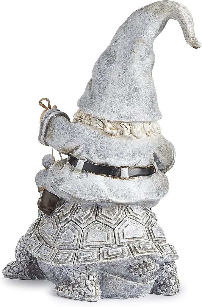 Roman Inc. Giftware Garden Collection Gnome Riding Turtle Statue, Resin and Stone, 11.5" H, Decorative Garden Gift, Home Outdoor Decor