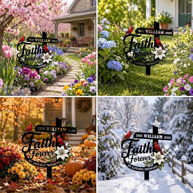 Personalized Cardinal Memorial Garden Plaque God Bless Sign Decor | custom name cardinal memorial yard sign with stakes garden plaque sympathy gift for mom outdoor decor for loss of loved one