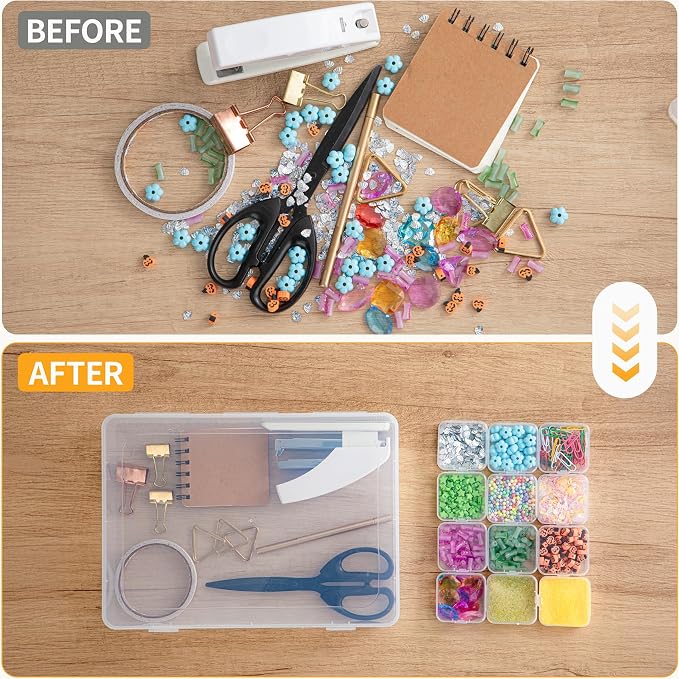 Portable Bead Organizer, 120Pcs Small Clear Storage Boxes with Hinged Lid and Large Craft Case with Handle, Mini Plastic Containers for Jewelry Making Diamonds Arts Screws Seeds Small Parts