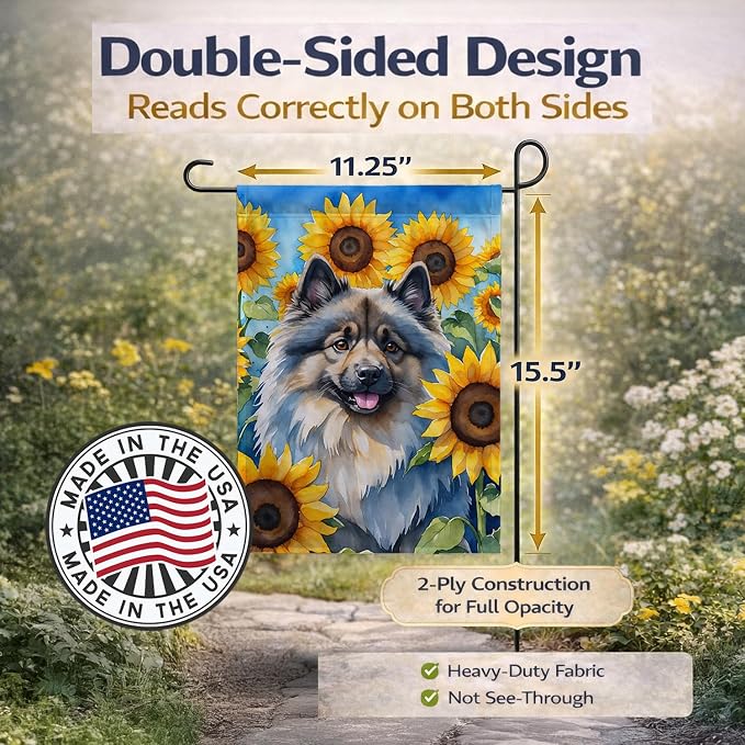 Caroline's Treasures DAC6105GF Keeshond in Sunflowers Garden Flag Mailbox Flag Decorative Yard Flag Banner Outside Patio Artwork Yard Flower Beds, Garden Size, Multicolor