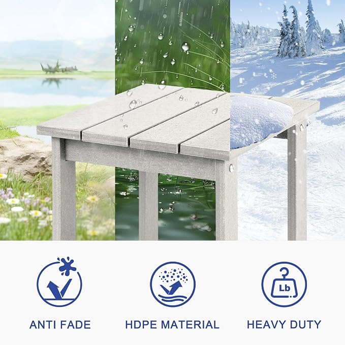 LZRS Patio Side Table, Heavy Duty HDPE Outdoor End Table with Wood Texture, Weatherproof Composite Table for Adirondack Chairs, Deck, Pool, Indoor/Outdoor, No Peeling or Cracking(Sand)