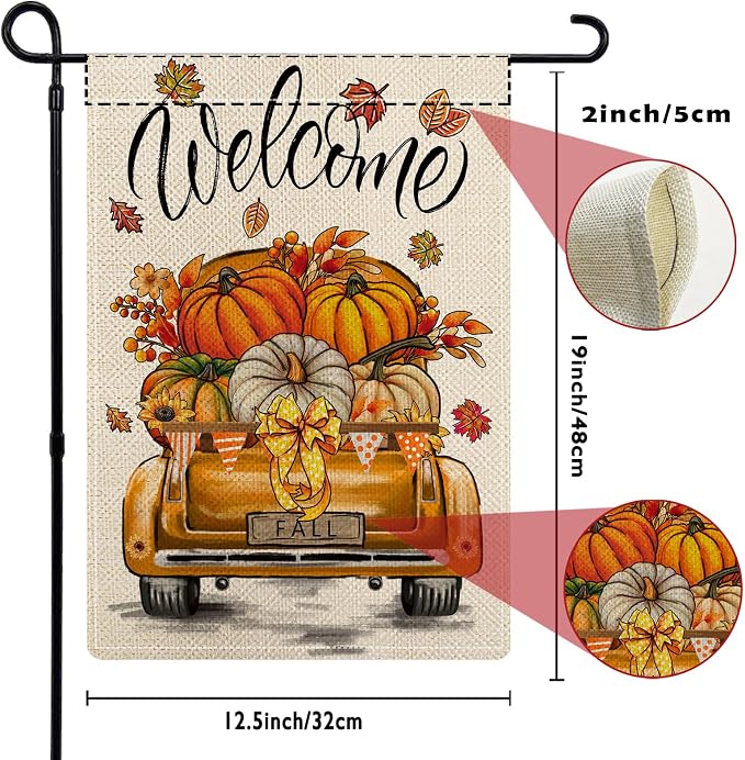 Rustic Truck Garden Flags for Outside Set of 12, Car Welcome Seasonal Garden Flags 12x18 Double Sided for All Seasons and Holidays, Winter Spring Outside Decorations for Yard