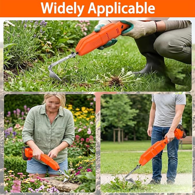 Stand Up Weed Puller Tool,Heavy Duty Detachable 11-Claw Weeder with Ergonomic Long D-Handle | Tools for Effortless Garden Weed Removal Dandelions More 2Batteries-