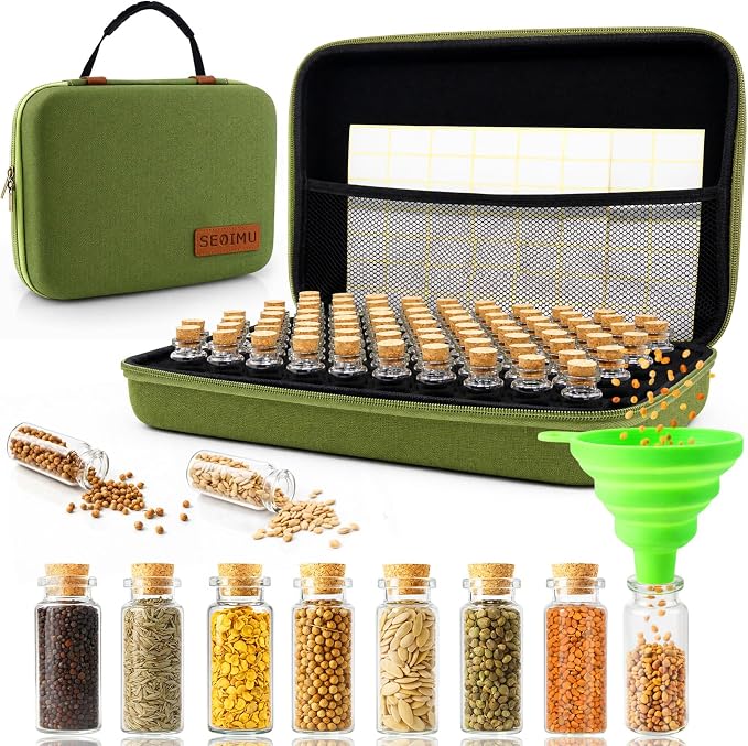 80 Slots Seed Storage Organizer Box, Sturdy Seed Organizer with Classic Vintage Design, Garden Seed Saver Kit with Label Stickers and Funnel, Airtight Seed Storage Container for Flowers, Vegetables