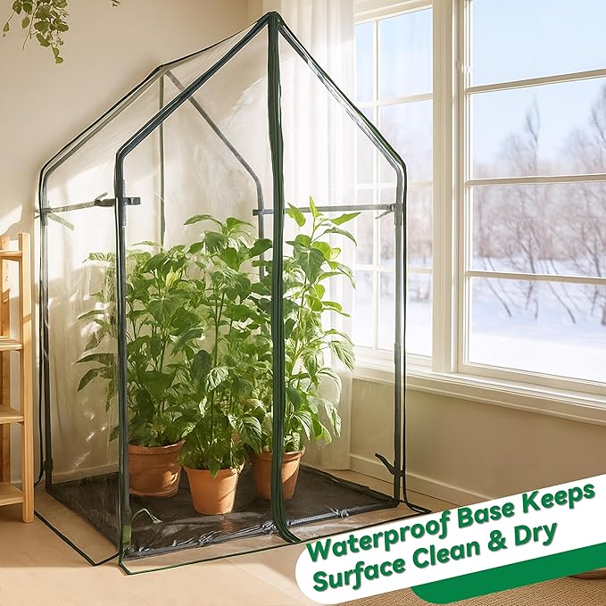 Gardzen Mini Greenhouse with Waterproof Bottom, Portable Green House with Strong Metal Frame, Small Green House with Zipper Door for Outside and Inside Use, 36.2"(L) x36.2(W) x59.5(H)