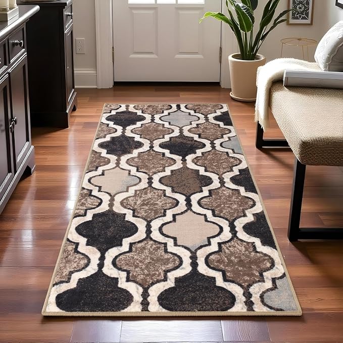 SUPERIOR Indoor Runner Rugs, Modern Area Rug, 2'7"x6', Ivory | Geometric Design Floor Décor, Easy Care High Traffic Areas Living Dining Room, Bedroom, Office, Entryway, Viking Collection
