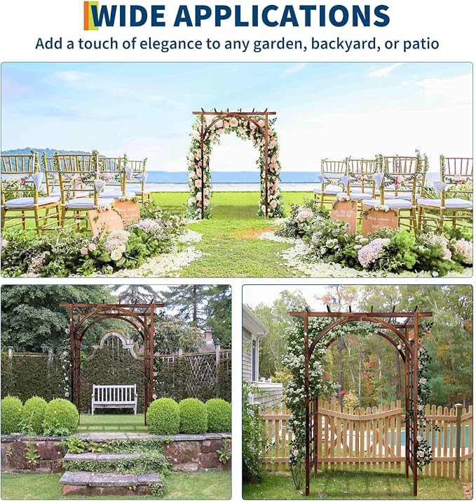 Garvee 85 in Wooden Garden Arbor,Solid Fir Wood Trellis for Plant Climbing,Wedding Ceremony Decoration Pergola for Garden Backyard,Lawn, Carbonized Wood