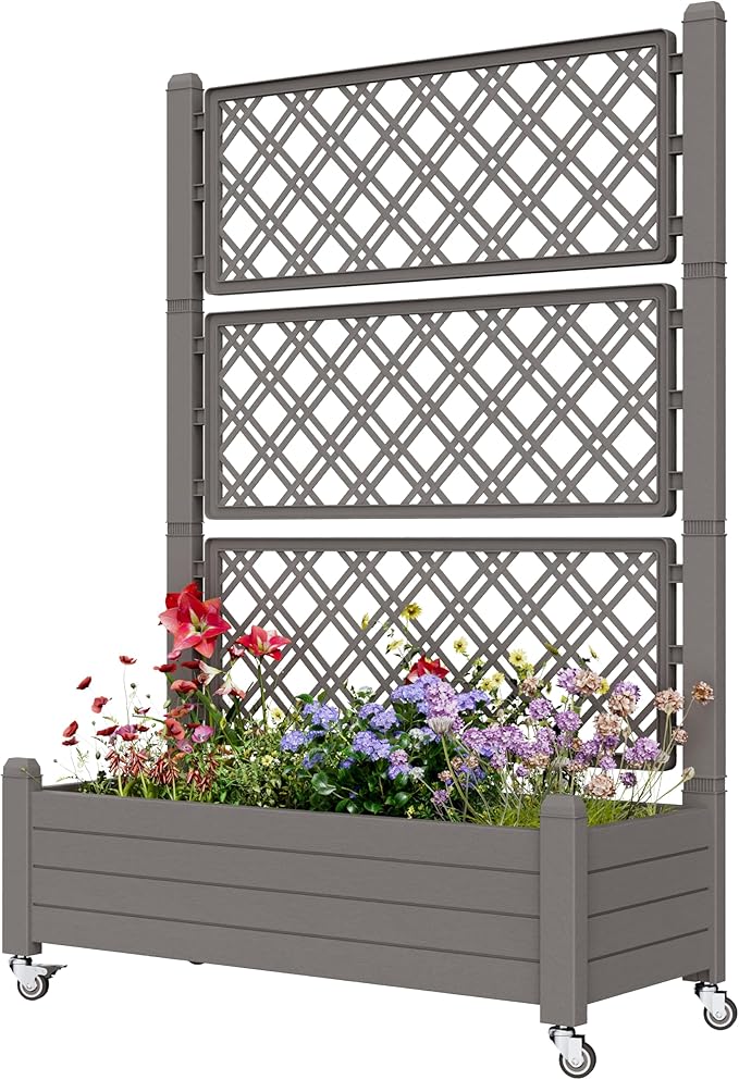Elevated Raised Garden Bed with Wheels,Planter Box,Gray-61.2" h | Resin Planter Box with Drainage Holes, Water Monitor, Wheels for Garden Patio Backyard