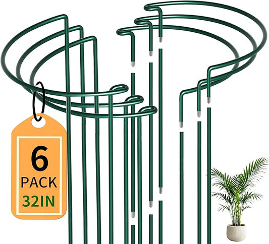 6-Pack Garden Plant Support Cages,14"Diax32"H Heavy Duty Interlinked Half Round Peony Support Rings,Metal Plant Support Stakes for Peony,Tomato,Hydrangea,Rose,Indoor & Outdoor Garden Plant Supports