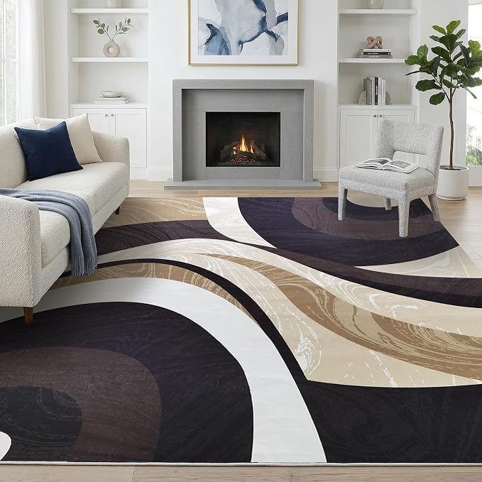 Washable Area Rug for Living Room, Indoor, Dinig Room – Soft Pile Non-Slip Rug for Kitchen – Modern Contemporary Design Machine Washable Carpet, Foldable Rug, Easy to Clean – (4X5-Coffee)