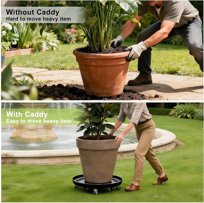 1 Pack 23 Inch Metal Plant Caddy With Lockable Wheels,Plant Stand Dolly for Heavy Planter,Wheeled Planter Saucer Tray,Rolling Plant Stand,Heavy-Duty Plant Caddy for Indoor and Outdoor(Black)