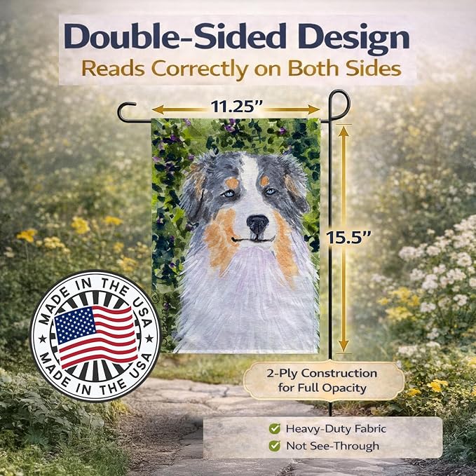 Caroline's Treasures SS8731GF Australian Shepherd Garden Flag Mailbox Flag Decorative Yard Flag Banner Outside Patio Artwork Yard Flower Beds, Garden Size, Multicolor