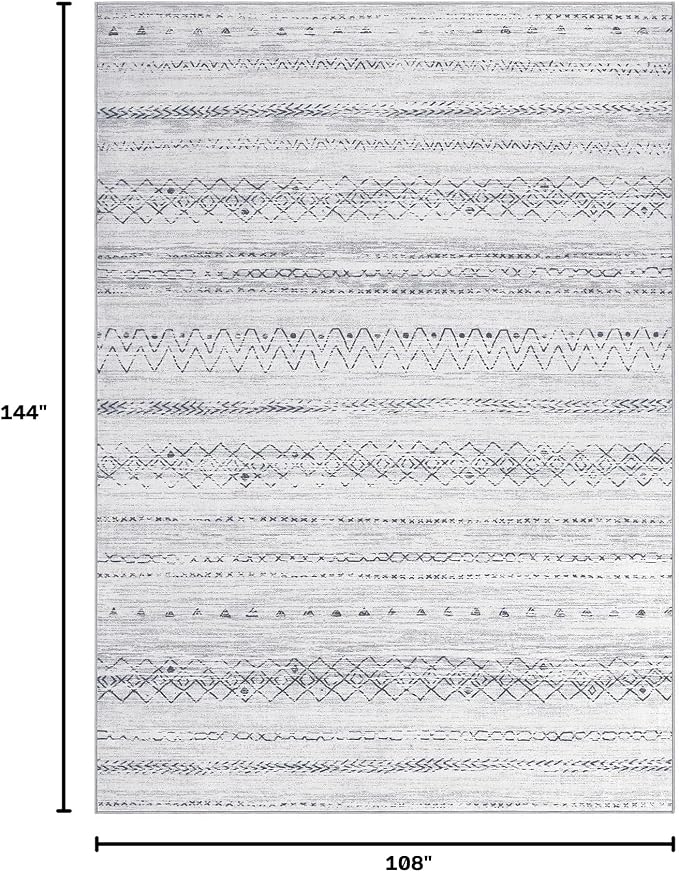 cotiled Boho 9x12 Area Rug for Living Room: Large Moroccan Washable Rug | Stain Resistan Carpet for Bedroom Farmhouse Dining Room Grey