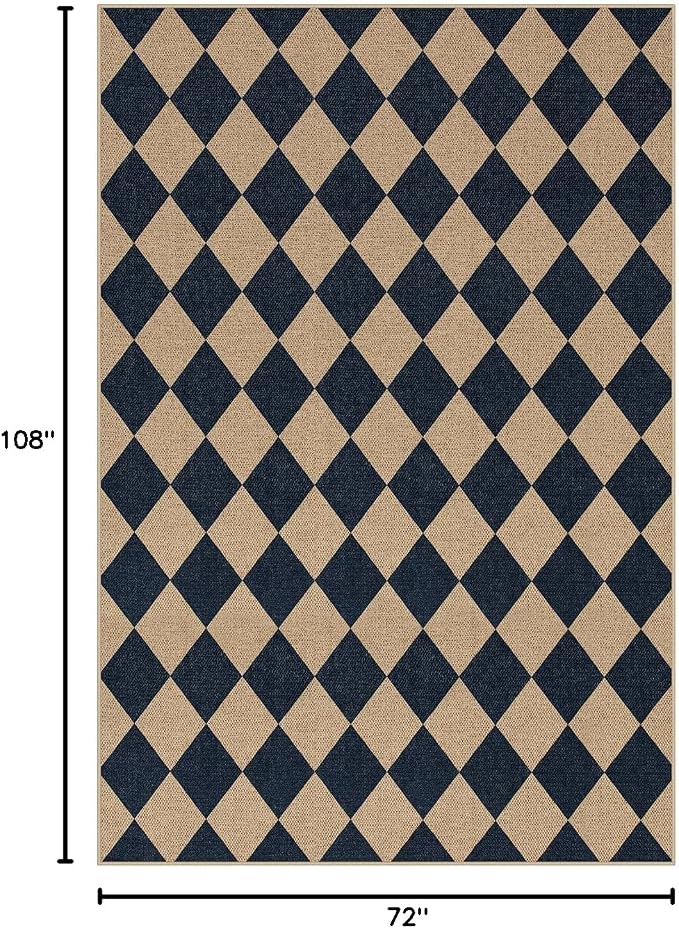 Lahome Colette Checkered Easy Jute Outdoor Rug, Large 6x9 Rug for Living Room Checkerboard Indoor Outdoor Carpet, Farmhouse Patio Office Mat Geometric Non Slip Black Carpet for Backyard Dining Room