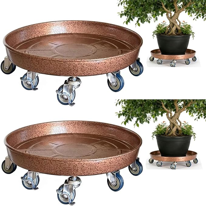 SIAMO 14" Heavy Duty Plant Caddy (400lbs Capacity)-Lockable Non-Scratch Swivel Casters Rolling Plant Stand Saucer for Large Ceramic Planters & Heavy Trees,2 Pack,Copper