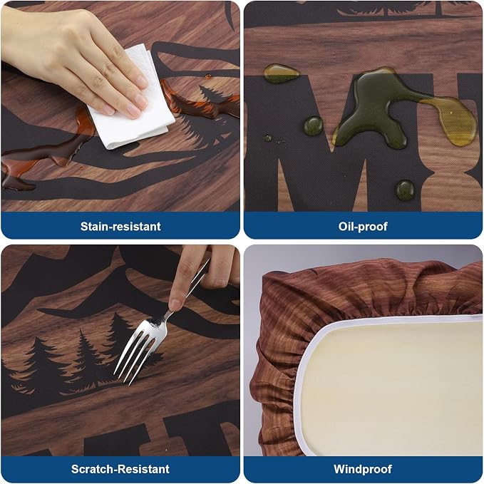Dntorx Picnic Table Cover with Bench Covers, 72 in, Brown | Waterproof, Windproof, Elastic Edges Fitted, Rectangle Tables and Seats, RV Gear Campers