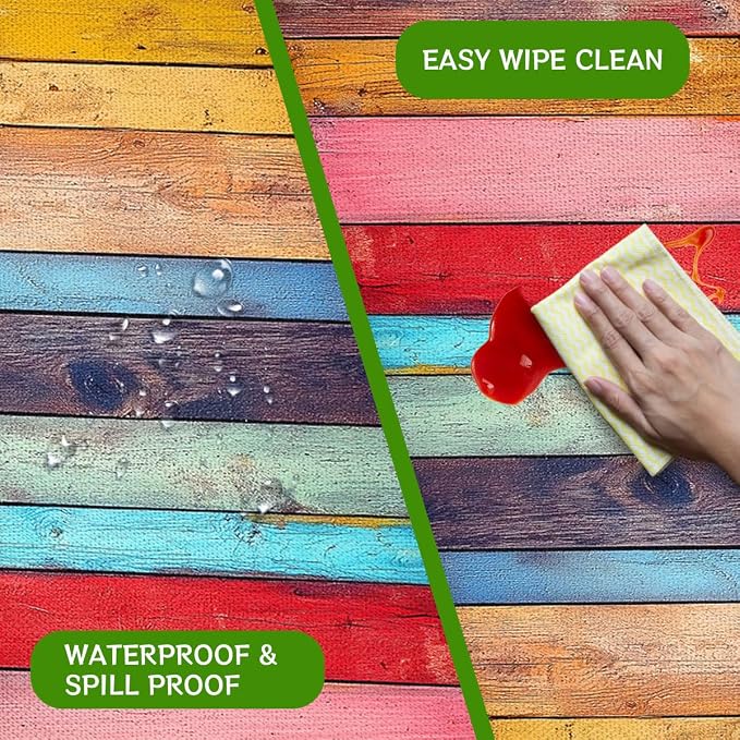 Wood Vintage Picnic Table Cover with Bench Covers and Carrying Bag, Retro Abstract Wood Texture Rectangle Table Cover Outdoor Patio Camping Essentials 72 inch 4PCS Camping Fitted Tablecloth