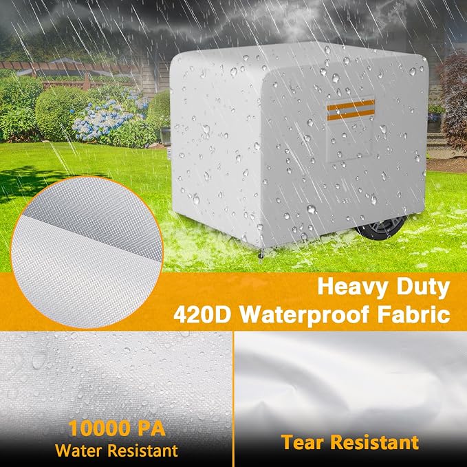 EVRBUL Generator Cover, 26”L x 20”W x 20”H Heavy Duty Waterproof 420D All-Weather Generator Cover with Storage Pocket Compatible with Most Generators 3000-5000 Watt (Gray)