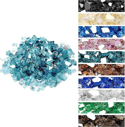 Onlyfire 10 lbs Fire Glass Rocks 1/2 Inch, Reflective Tempered Glass for Propane Fire Pit & Gas Fireplace, High Luster Firepit Glass Stones for Fire Table, Aqua Blue (Multicolor Options Available)
