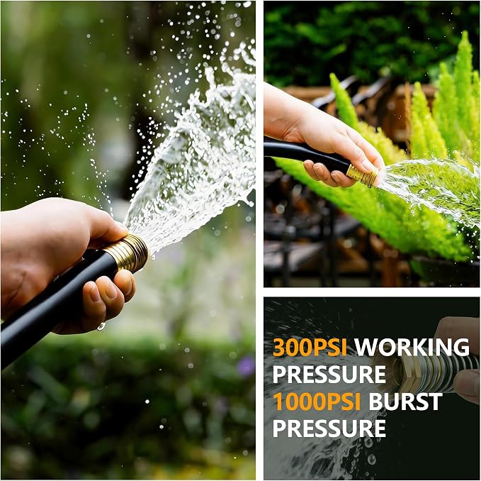 5/8" x 20ft Garden Hose, -40℉ To 190℉ Hot/Cold, Heavy Duty,Flexible, 300psi Working, 1000psi Burst, 3/4" Brass Fittings with Hose Protector Coil Spring for Outdoor,Yard, Farm