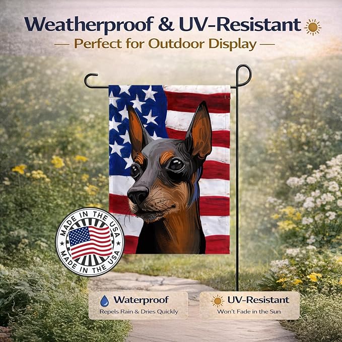 Caroline's Treasures CK6743GF Toy Manchester Terrier American Flag Garden Flag Mailbox Flag Decorative Yard Flag Banner Outside Patio Artwork Yard Flower Beds, Garden Size, Multicolor