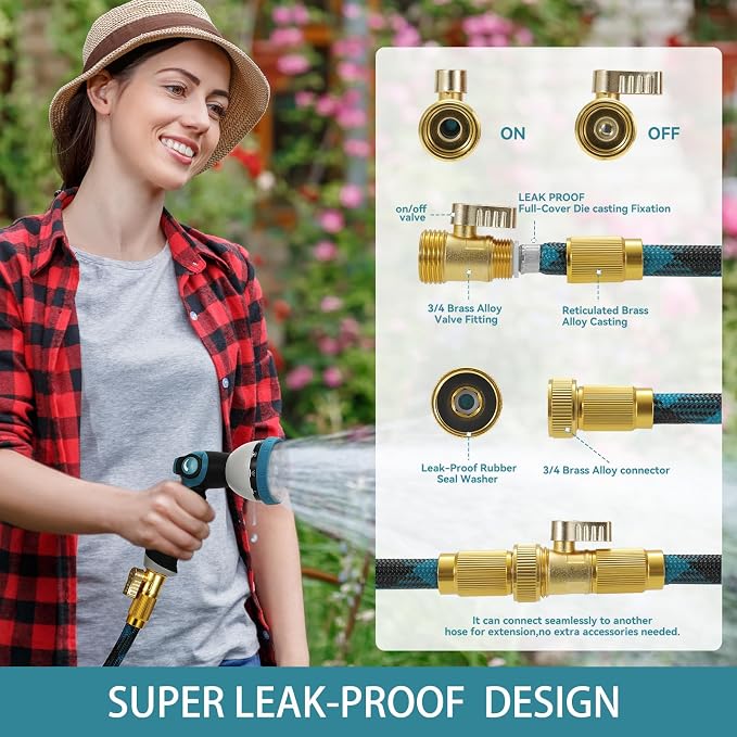 Garden Hose 30 FT NON-EXPANDABLE Water Hose Flexible Garden hose & Ultra Lightweight Hose with 10-Pattern Garden Hose Nozzle High-Strength Special Cloth Cover with 3/4" Brass fitting for Garden