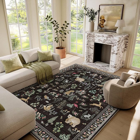 6x9 Area Rugs for Living Room: Washable Rug Vintage Rugs Stain Resistant Non Slip Low Pile Soft Lightweight Carpet for Bedroom Kitchen Dining Room Farmhouse Nursery Kids Room Home Office