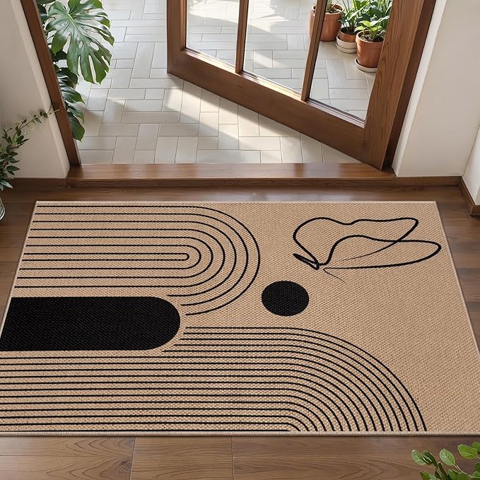 Tangsoo Easy Jute 2x3 Outdoor Rug,Washable Non-Slip Rug for Entryway,Boho Butterfly Ultra Thin Indoor Carpet Farmhouse Small Throw Mat for Bedroom Front Porch Door Entry