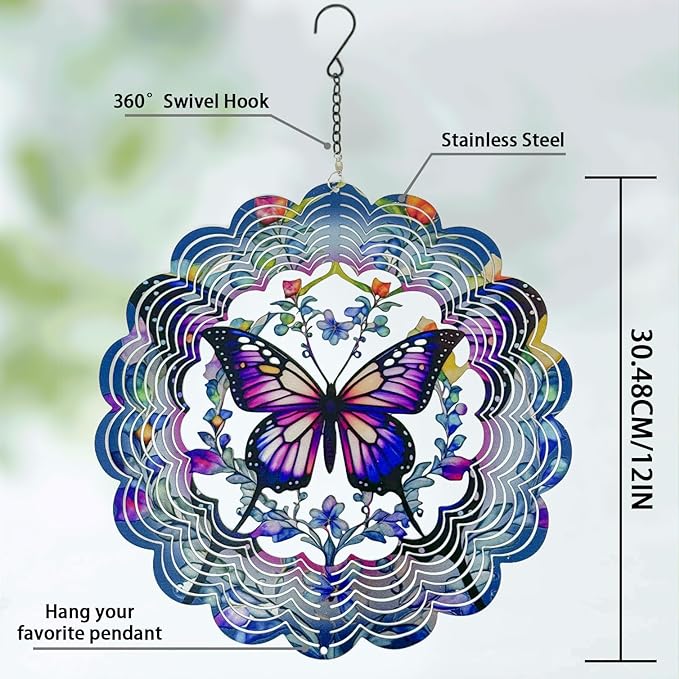 Eandisom Wind Spinners Outdoor Butterfly - Birthday Gifts for Women, for Mom, Butterflies Hanging 12 inch 3D Wind Sculptures for Garden Decor for Outside, Patio, Yard, Outdoor