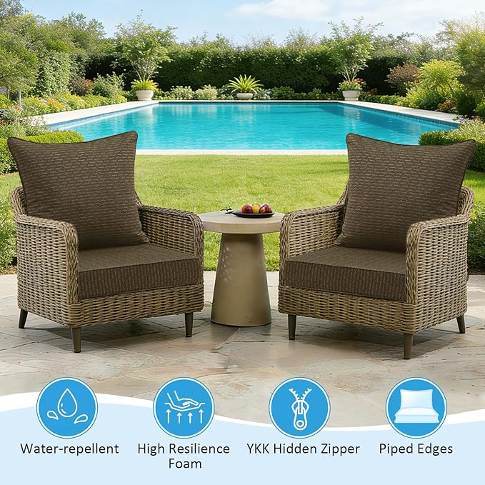 Sunbrella Outdoor Deep Seat & Back Cushion Set (2-Pack), 24 x 24 Inch Water Repellent and Fade Resistant Patio Furniture with Removable Cover for Outside Sofa Couch, Dash Walnut