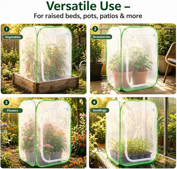 Pop Up Plant Tent, Zippered Mesh Grow Cage for Garden Pest Protection, Durable Reusable Plant Cover for Vegetables Fruits Flowers Against Birds & Insects for Outdoor Indoor Plants(35 x 35 x 59 Inches)