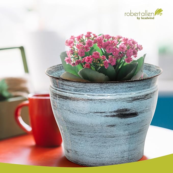 Headwind Glazed Ironstone Vanhorne Collection – 14" Azure Blue Decorative Plant Pot – Lightweight & Triple Coated w/Drainage Flower Pots for Indoor Plants & Outdoor Planter Use by Robert Allen