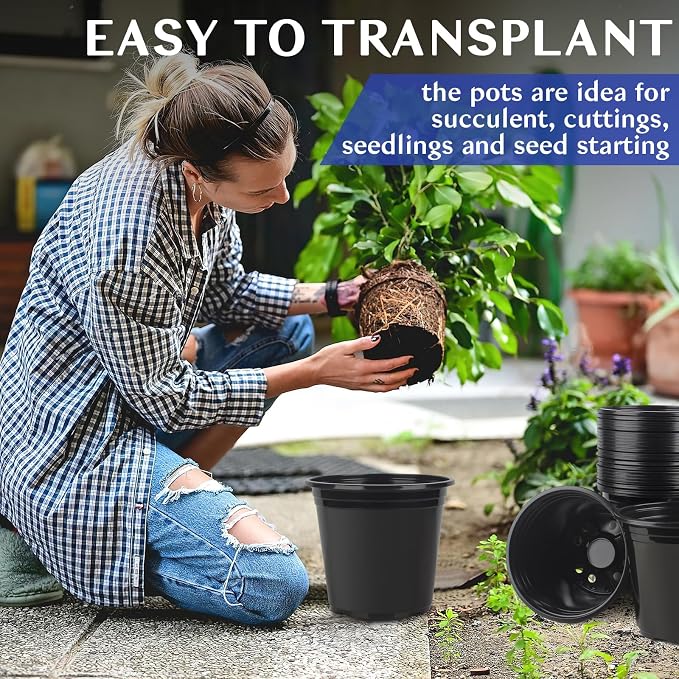 1 Gallon Pots for Plants, 7 Inch Nursery Pots with Drainage Holes, 1 Gallon Plastic Plant Pots for Cuttings, Seeding, Succulents, Transplanting