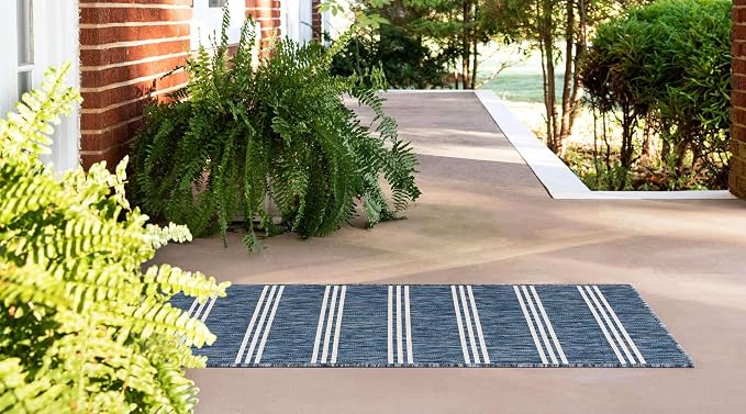 Unique Loom Outdoor Collection Area Rug - Anguilla (2' x 8' Runner, Blue/ Ivory)