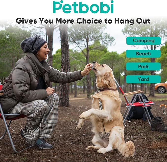 Petbobi Dog Tie-Out Cable and Stake - 50ft Heavy Duty Cable with Spring, No Tangle, 16in Ground Stake, Ideal for Outdoor Yard, Camping, Suitable for Small Medium Large Dogs Up to 120 lbs, Black