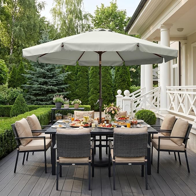 ABCCANOPY 11ft Scalloped Patio Umbrella, Outdoor Table Umbrella with Tilt and Crank, Fiberglass Ribs Deck Umbrella for Patio, Pool, Garden, Picnic (Light Beige)
