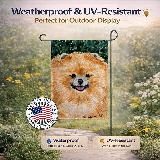 Caroline's Treasures SS8725GF Pomeranian Garden Flag Mailbox Flag Decorative Yard Flag Banner Outside Patio Artwork Yard Flower Beds, Garden Size, Multicolor