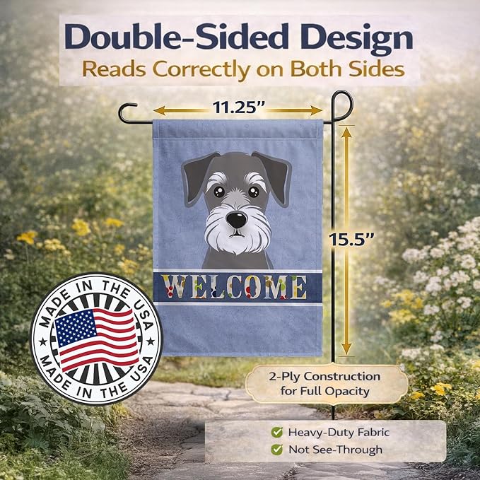 Caroline's Treasures BB1392GF Schnauzer Welcome Garden Flag, Blue Mailbox Flag Decorative Yard Flag Banner Outside Patio Artwork Yard Flower Beds, Garden Size, Multicolor