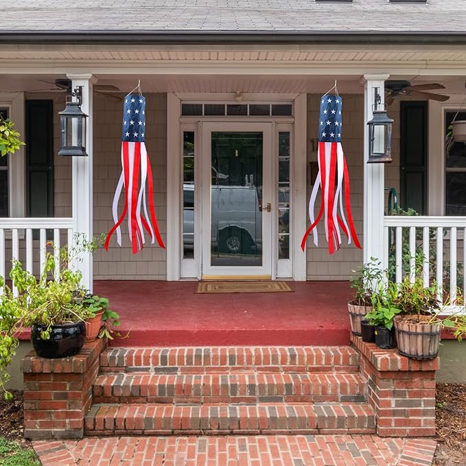HOOSUN 4th of July Decorations,40 Inch American Flag Windsock,Wind Socks for Outside Heavy Duty,Patriotic Memorial Day Decor,USA Windsock With Embroidered Stars,Red White And Blue Wind sock,2 Pack