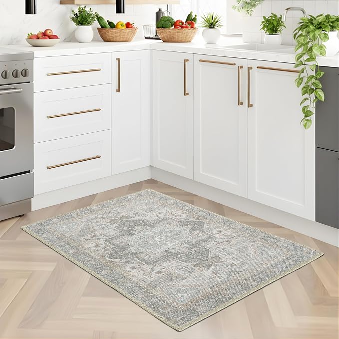 Sacred Artisans Vintage 2x3 Rug for Entryway, Kitchen, Bathroom and Indoor Entrance | Washable, Non Slip, Pet Friendly and Low Pile (Sierra, 2' x 3')
