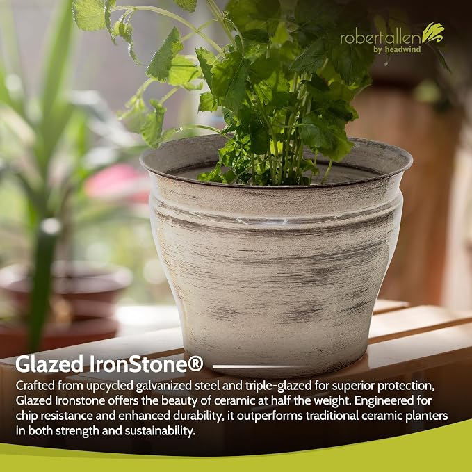 Headwind Glazed Ironstone Vanhorne Collection – 10" Papyrus Beige Decorative Plant Pot – Lightweight & Triple Coated w/Drainage Flower Pot for Indoor Plants & Outdoor Planter Use by Robert Allen